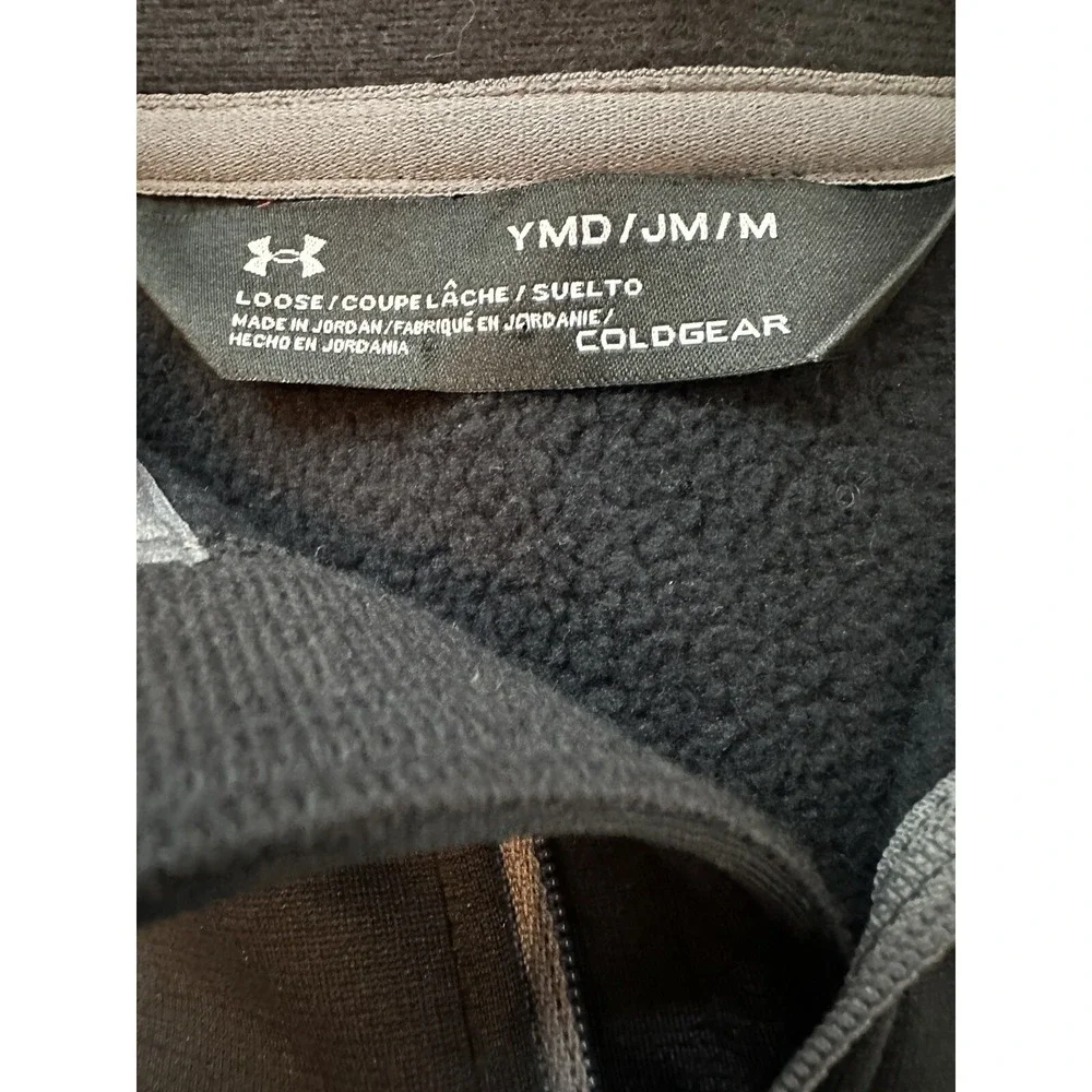 Under Armour Kids ColdGear Quarter Zip Pullover Black Gray Loose Fit YMD‎ Medium